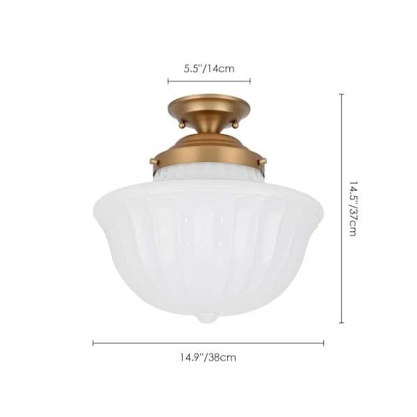  1 luz 14,9 pulgadas Lámpara de techo geométrica blanca lechosa moderna dorada de mediados de siglo Foto 4 de 4