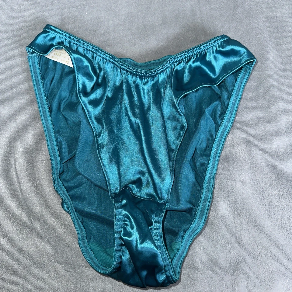 Bragas vintage Victoria’s Secret segunda piel satinadas corte alto aleteadas pequeñas verde azulado Foto 4 de 4