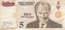 Turkey  5  Lira  2005  P 217  Series  A 84  Circulated Banknote LB 3A