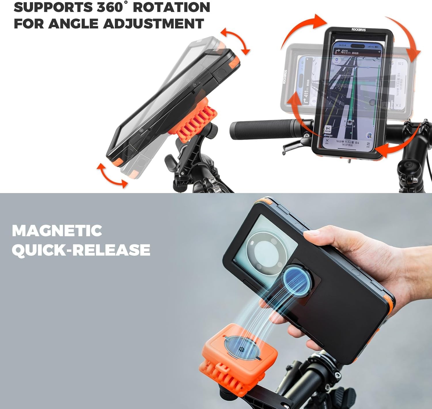 ROCKBROS Bike Phone Holder,Waterproof Magnetic Shockproof To