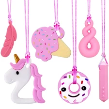 Sensory Chew Necklaces for Girls, 6 Pack Autism Teething Necklace Chew Toys Sens