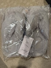 Auden Faux Fur Slip-On Slippers Gray Women  s Size 5-6 Comfort Lined Fur Trim
