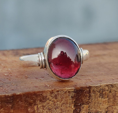 Real Deep Red Cabochon Ruby Ring 925Sterling Silver July Birthstone Ruby Jewelry