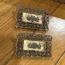 vintage gold tone tip toe shoe clips filagree rectangle daisies
