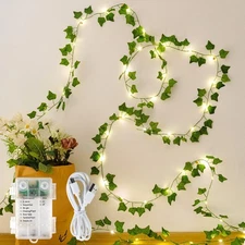 Vines with Lights, 23 Ft 73 Led Fake Ivy Vines with Fairy Lights USB/Battery ...