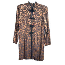 Vintage Jacquard Jacket Floral Paisley Asian Sz L Knot buttons