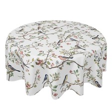60"Round Spring Tablecloth Floral Bird Watercolor Washable Polyester Table Cover