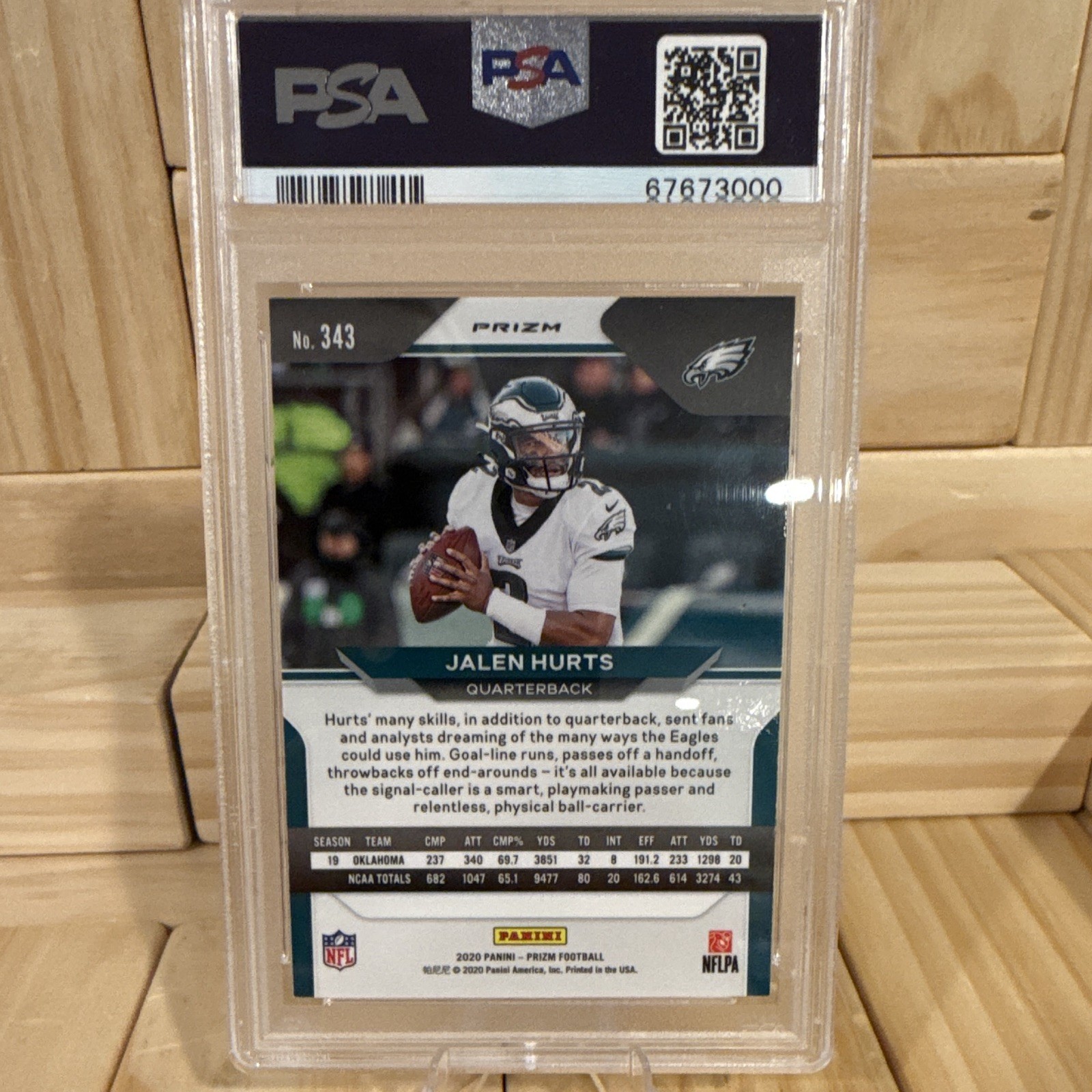 Panini 2020 Prizm Jalen Hurts Rookie #343 Red Ice Prizm PSA 9 Eagles view 2
