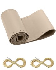 BELINOUS Leather Steering Wheel Cover Lace Up Stitch-On Wrap 13-20 Inch Beige