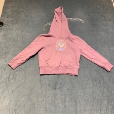 True Religion Hoodie Girls Small Pink Fleece Lined Kangaroo Pocket Graphic Logo