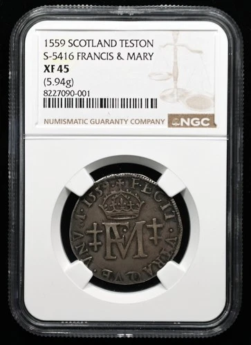 1559 SCOTLAND TESTON NGC XF45, FRANCIS & MARY