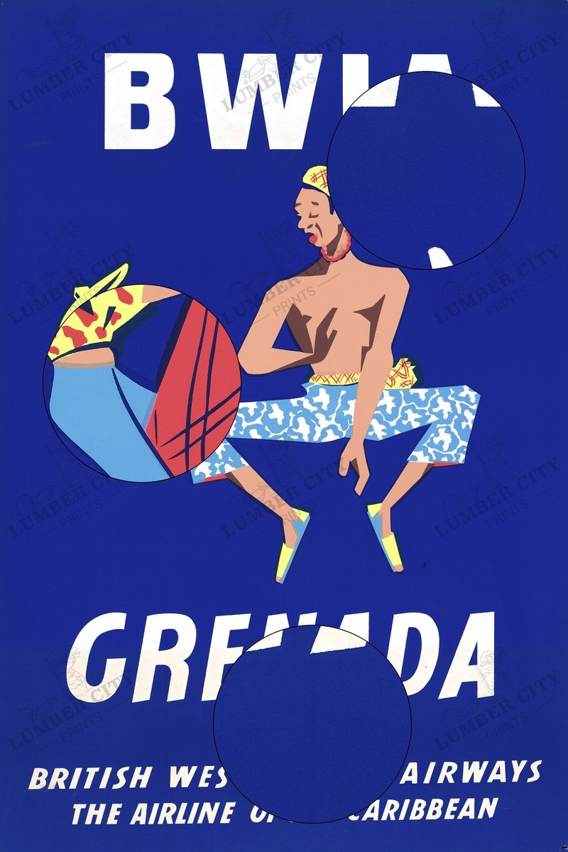 BWIA Grenada 1965 Travel Poster Vintage Reproduction Wall Art