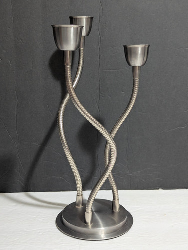 UNIKAT Schwanenhals 3 Kegel Kerzenständer Kerzenhalter flexibel silberfarben - NOOD - Bild 1 von 8
