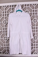 Lands' End Cover Up Womens S 6-8 White Boho Swim Full Zip Hoodie Beach Casual