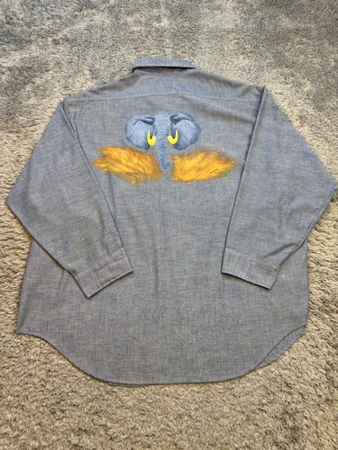 Vtg JC Penney Big Mac Shirt Men 2XL Chambray Hand Painted Beauford Delaney 70s - Picture 1 of 13