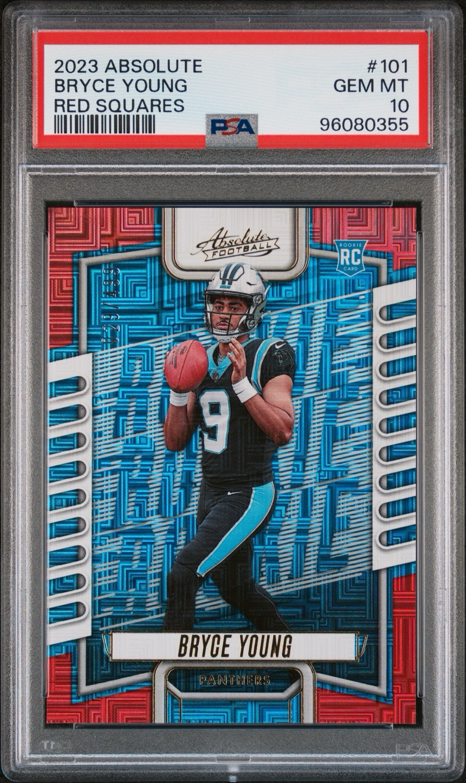 2023 Panini Absolute - #101 Bryce Young - Red Squares /499 - RC Rookie - PSA 10