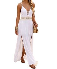 ASOS Dress 4 White Boho Maxi Cowrie Shell Lace Up Beach Cover Up Viscose