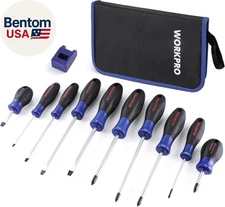 10-Piece Magnetic Screwdriver Set with Pouch, Phillips, Slotted, Flat Head Screw