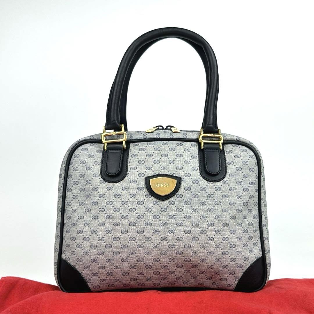 Gucci Micro GG Mini Boston Bag Navy All-Over Pattern Zipper Pre-Owned