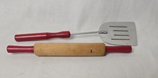 Vintage Wooden Red Handled Rolling Pin  & Spatula Farmhouse Country Primitive
