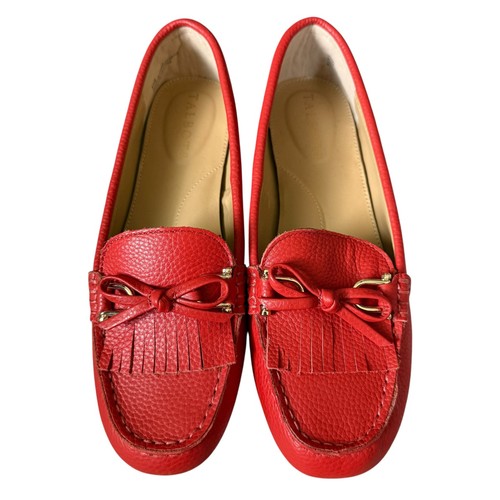 Talbots Everson Zapatos Planos de Cuero con Borlas con Lazo Cuero Guijarro Suave Rojo 6 1/2 - Imagen 5 de 9