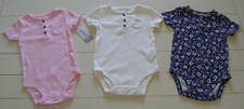 Girls Carter's 3 Pc Layette Pink White Blue Floral SS Bodysuits Sz 9M or 12M