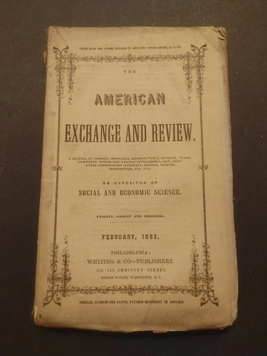 Scarce Feb. 1863 American Exchange & Review An Expositor Of Social & Economic 
