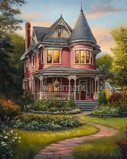 Victorian home with a well-tended vegetable garden Oil Painting 8x10 Print