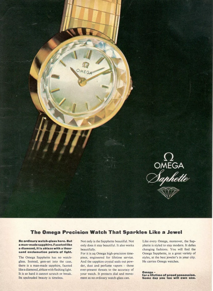 1966 Original Advertising' Vintage American Omega Watch Saphette