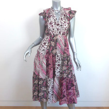 Ulla Johnson Asis Midi Dress Fuchsia/White Mixed Print Cotton-Silk Size 0