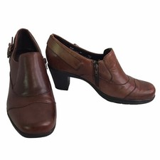 Clarks Bootie Shoe 84135 Size 9 Brown Leather 2.5" Heel