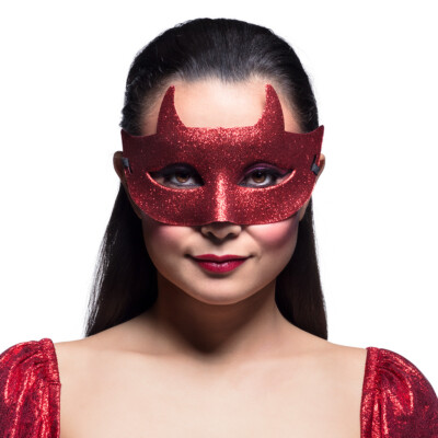 Augenmaske mit Gummiband Teufel Glitter rot Karneval Halloween Maske Damen