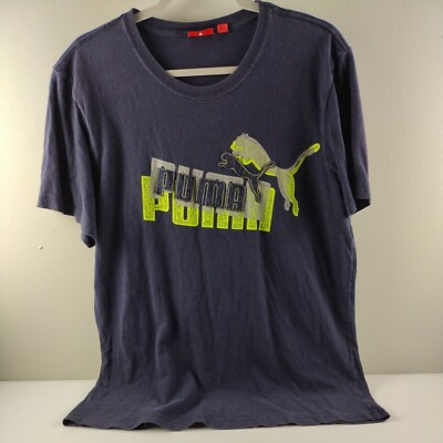 Puma T Shirt Men's Size Medium Blue Green Short Sleeve Logo Spellout