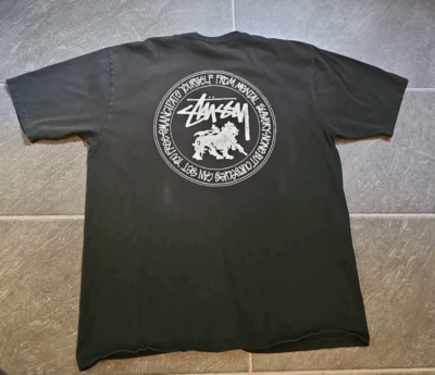 STUSSY BIG LION LOGO 2 SIDED T SHIRT BLACK SZ XL | eBay
