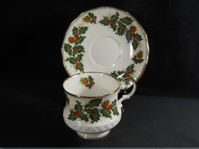 Queen's Yuletide - Rosina Fine Bone China Cup & Saucer Pine Cone Holly Berry 