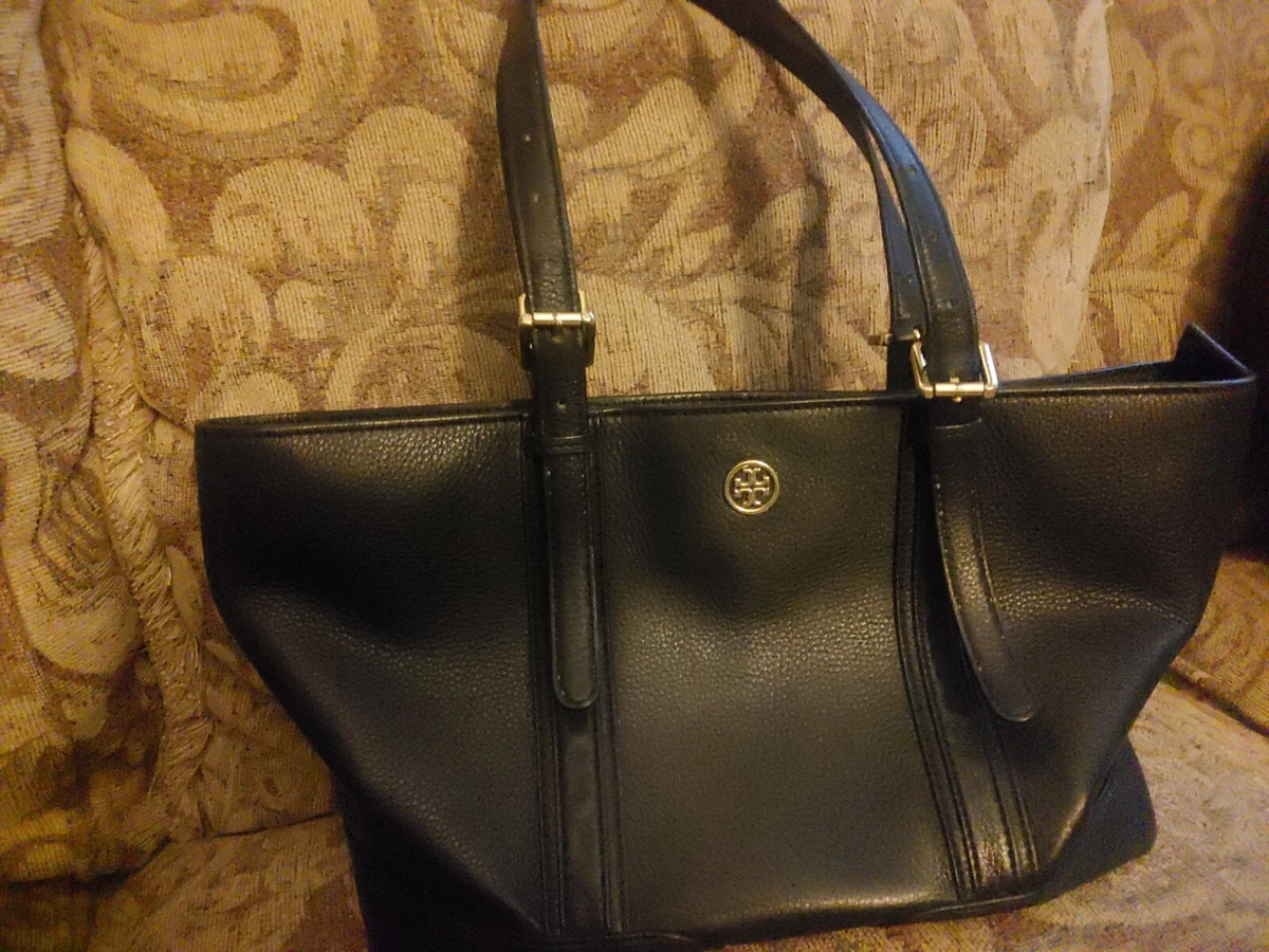 Tory Burch Small Robinson Pebbled Leather Tote Bag Black