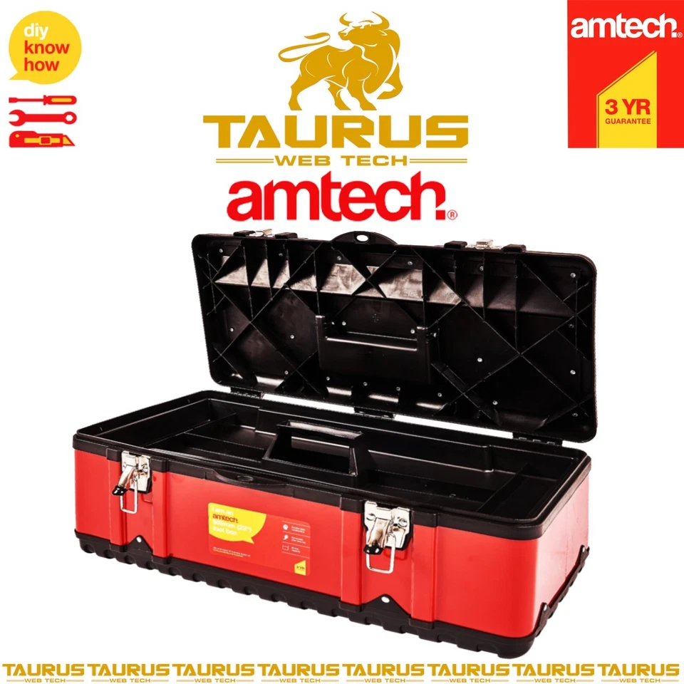 23" AMTECH Heavy Duty Metal Tool Box 585mm Steel Top Lid Panel Latch Closures UK - Image 2 of 3