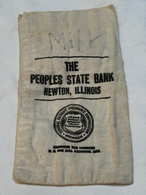 The Peoples State Bank Newton Illinois Money Bag Deposit FDIC Coins Bills Cloth
