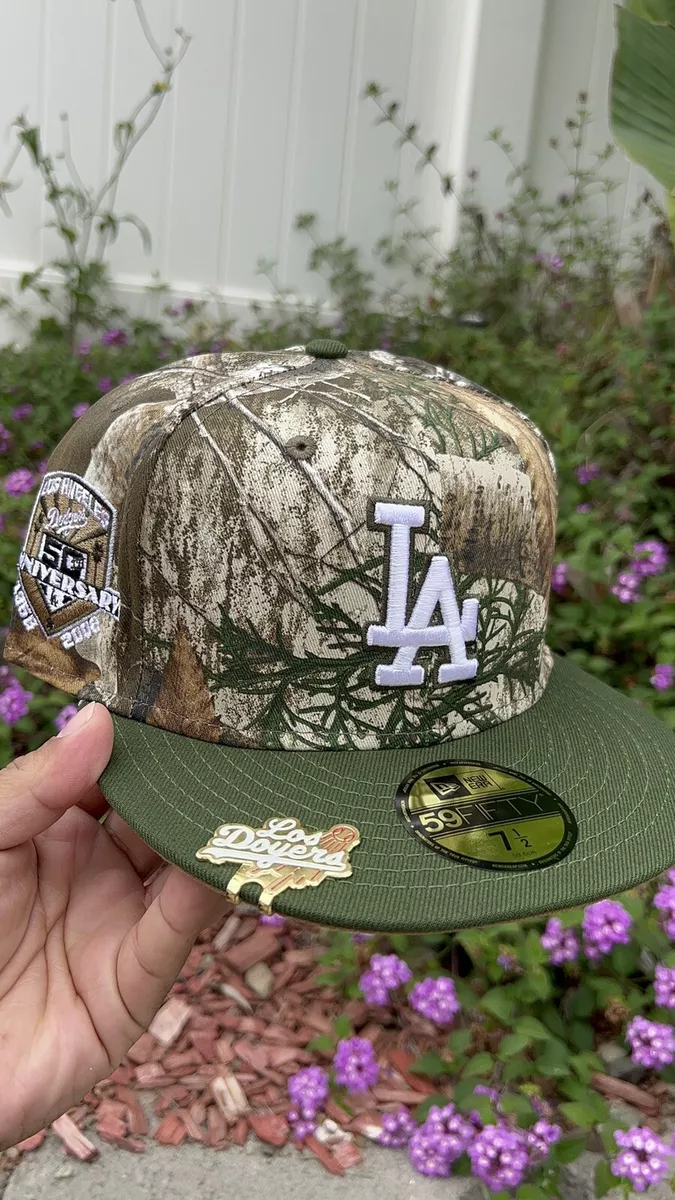 LA Los Angeles Dodgers Real Tree Camo New Era Fitted Cap 50th Anniversary 7  1/2