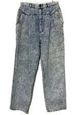 Mystic Blues Mom Jeans Sz 18 Bleached Stonewashed Pleated 80s 28” High Waist VTG