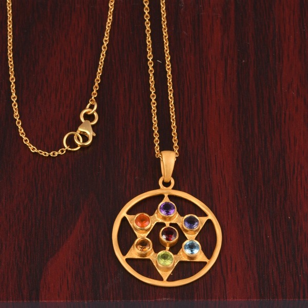 Alternate view of Seven Stone Chakra Pendant 18k Gold Plated Silver Healing Spiritual Pendant