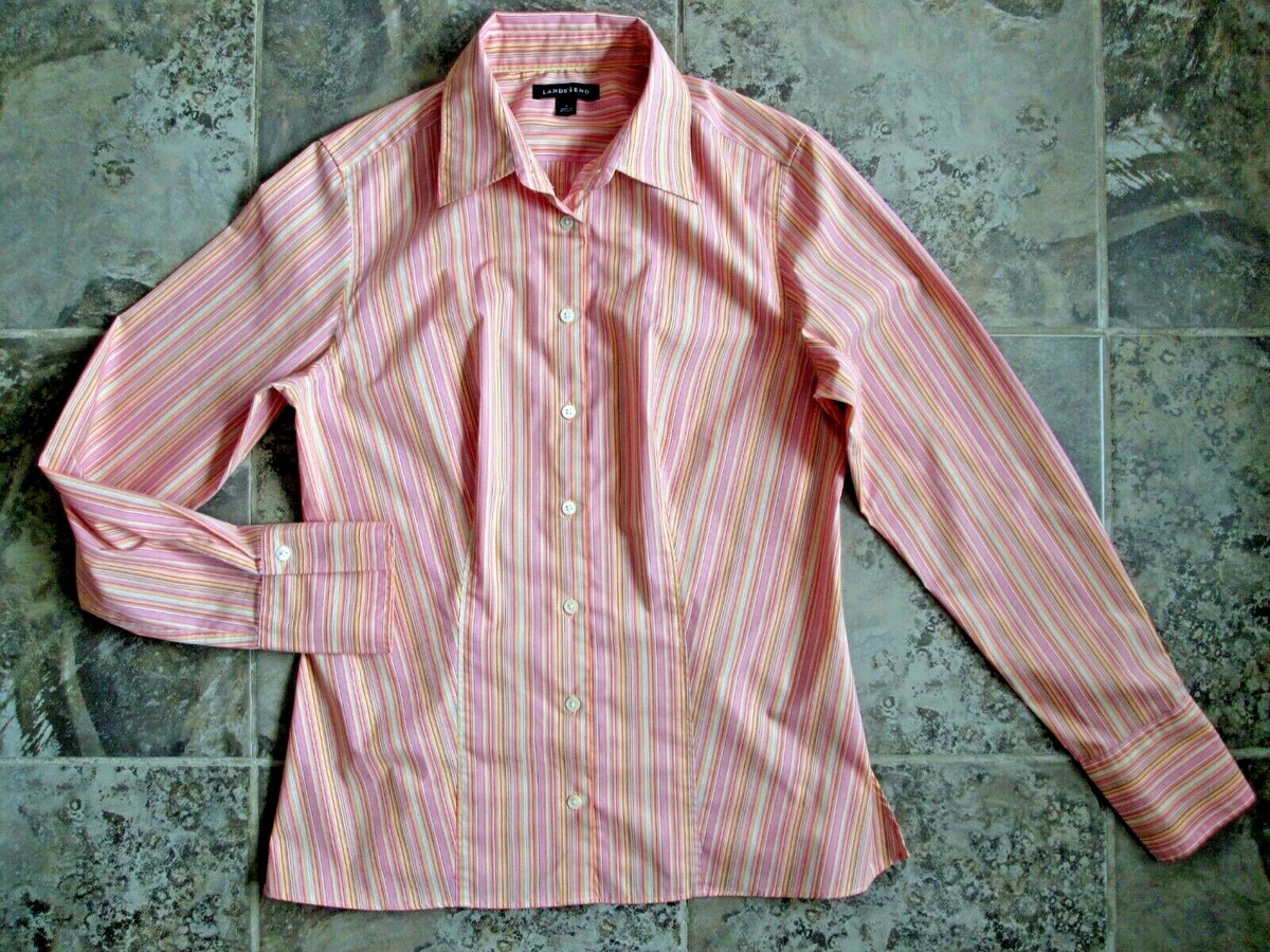 Lands' End Fitted Dress Shirt 8 Medium Pinstripe Candy Stripe