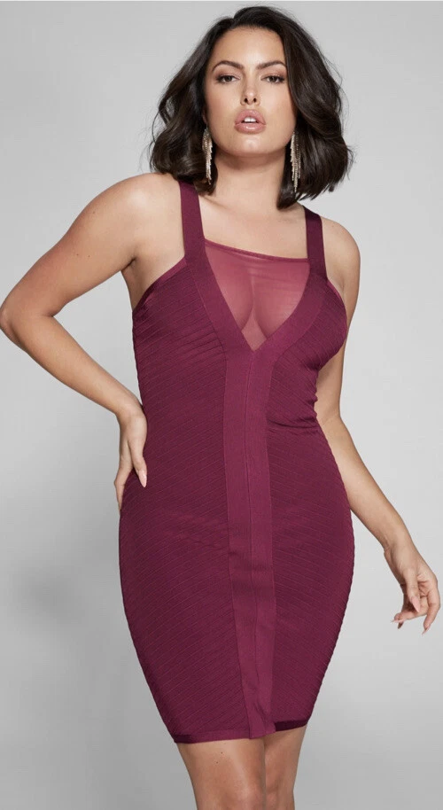 New Guess Marciano Salma Mesh Bandage Bodycon Party Stretch Blushing Berry M eBay