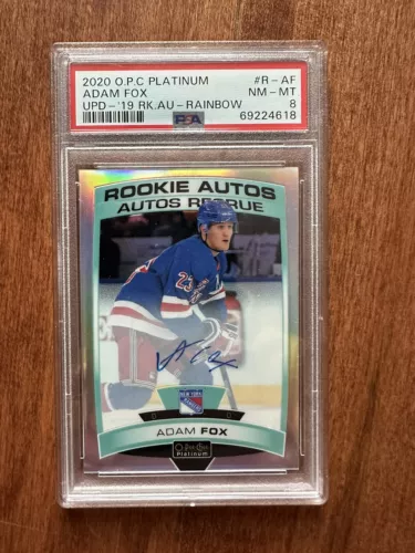 2019-20 OPC Platinum Adam Fox Rookie Auto Rainbow New York Rangers PSA 8