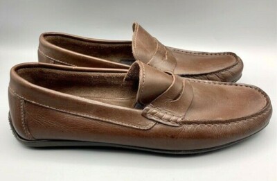 SANDRO Mens Dress Shoes Brown Leather Slip On Penny Loafers  display picture 3