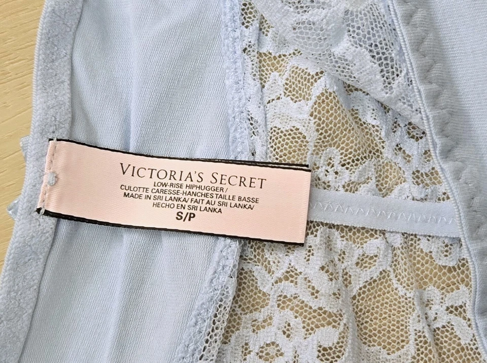 Victoria's Secret Azul Algodón Transparente Encaje Espalda Tiro Bajo Hiphugger Bragas Arcos S Foto 3 de 3