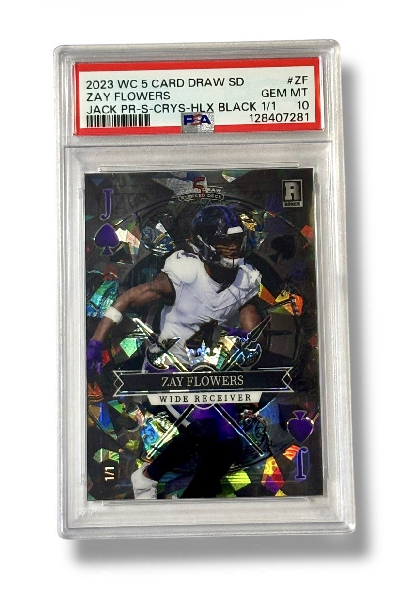 Zay Flowers Wild Card 5 Card Draw Stacked Deck Jack Promo #ZF Spade-Crystal Foil-Holo Lux Black 1/1