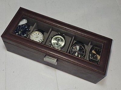 Lot Of 5 Dept Store Wrist Watches and Display Box