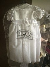 Little Things Mean a Lot White Christening Dress 0-3M Puff Sleeve Bow Ruffle
