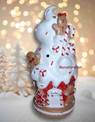 Gingerbread Cupcake House Peppermint Candy Cane Light Up Whipped 10'' - NEW